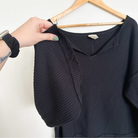 We The Free Dahlia Waffle Knit Thermal Bell Sleeve Oversized Top Size Medium - Picture 6 of 10